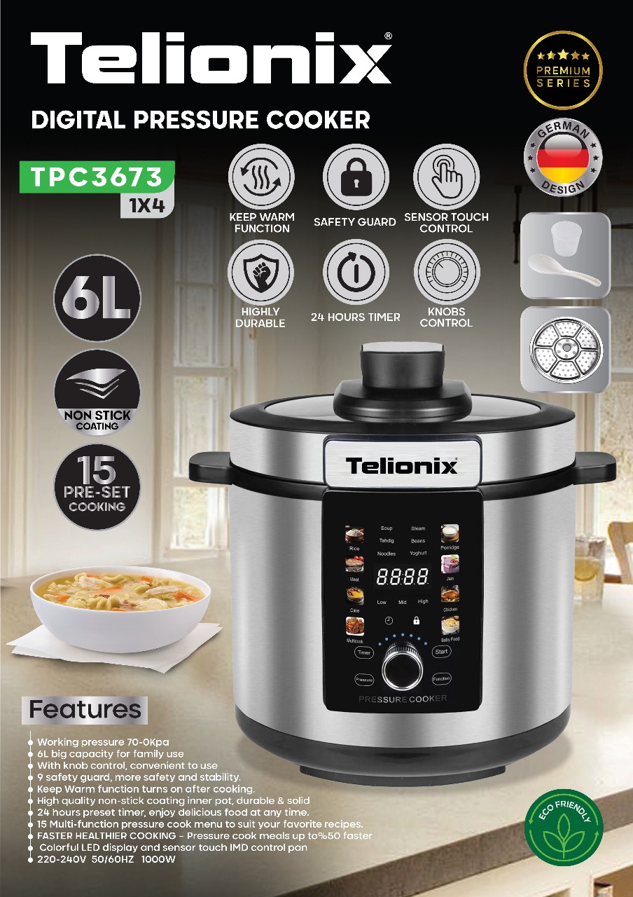 پلوپز و زودپز دیجیتال تِلیونیکسTelionix مدل TPC3673 ظرفیت 6 لیتر، توان 1000 وات با گارانتی اصالت و سلامت کالا