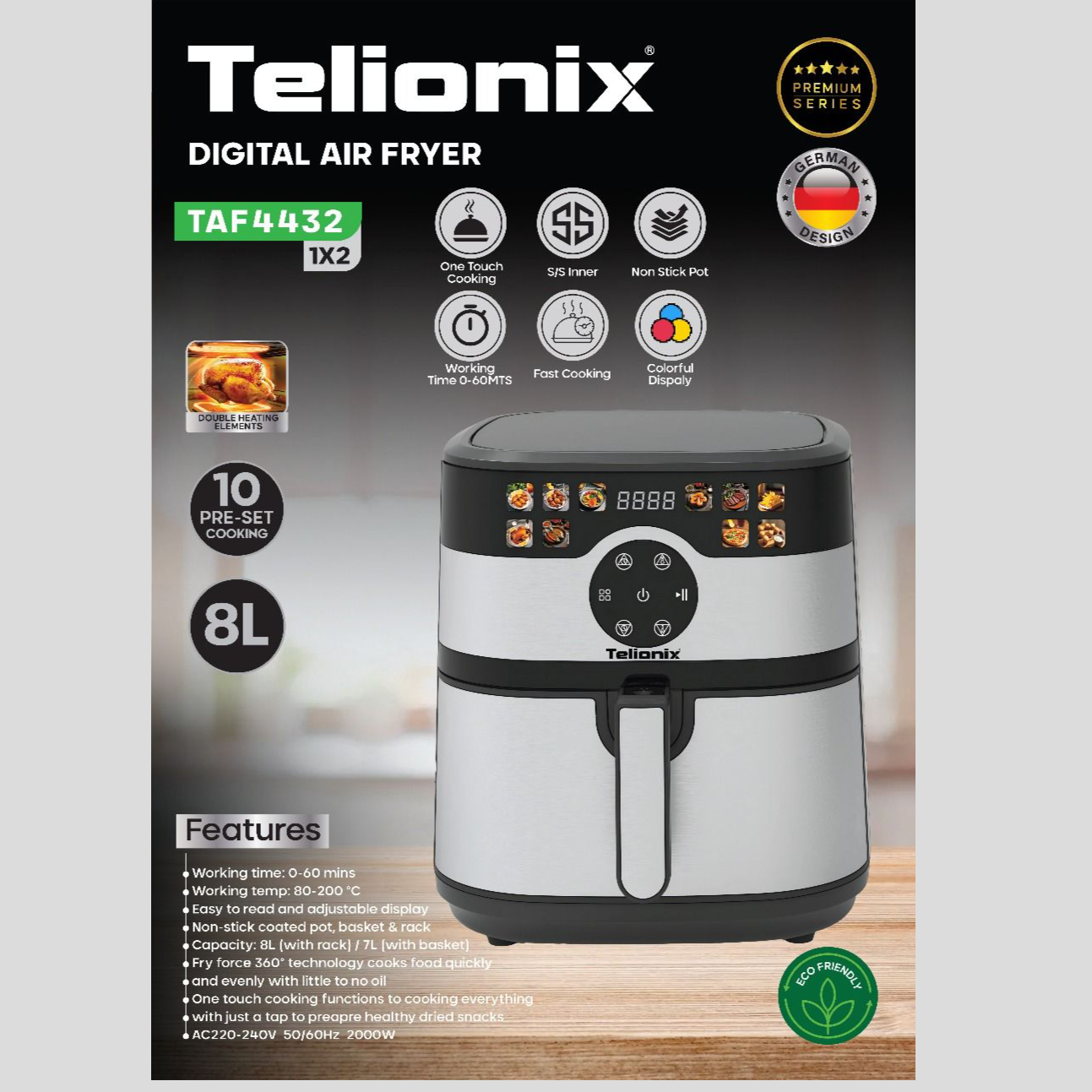 سرخ کن تلیونیکس مدل TAF4432 ظرفیت ۸ لیتر بدون روغن